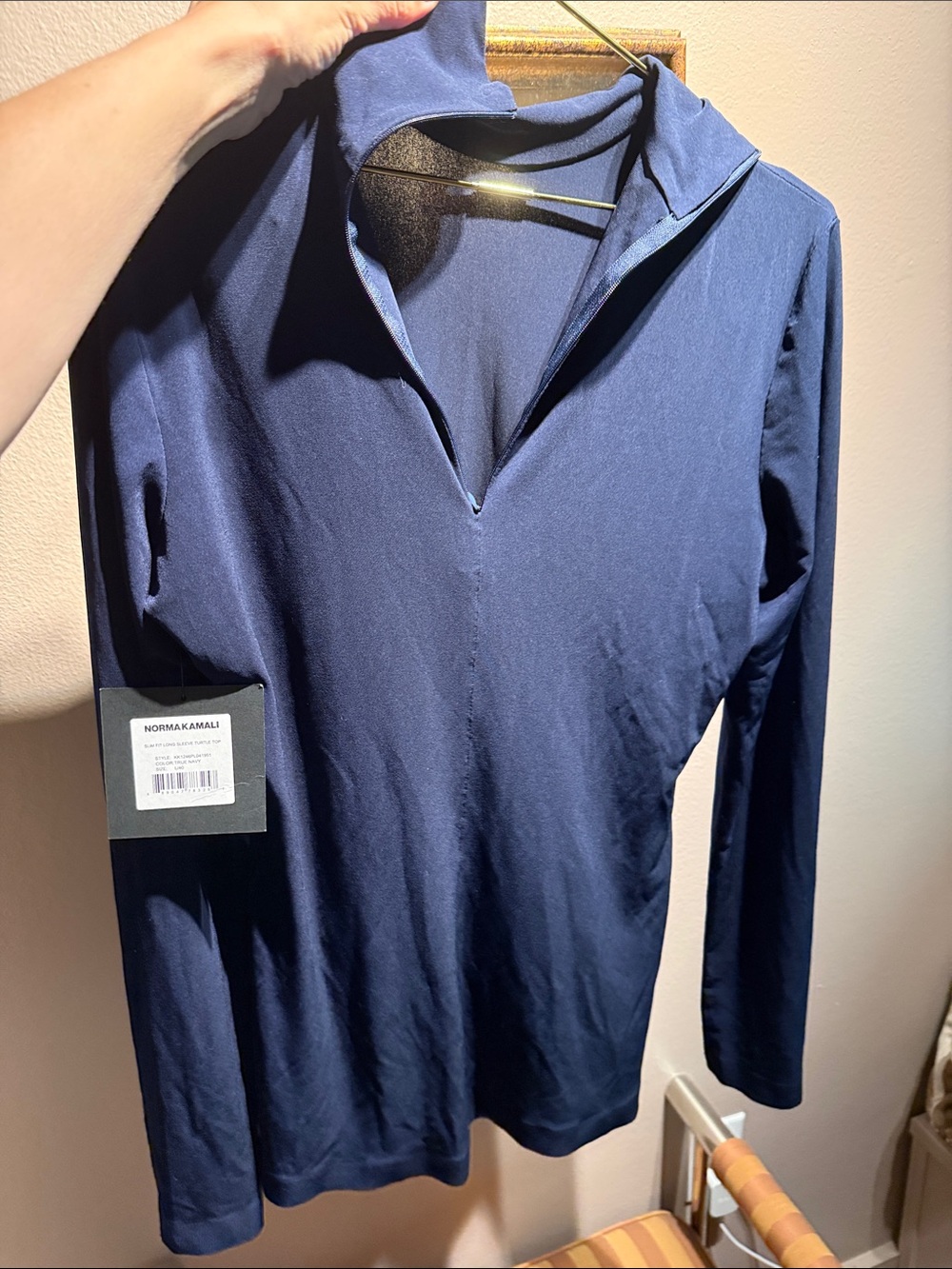 Women’s Norma Kamali Navy Long-Sleeve Zip Polo NWT
